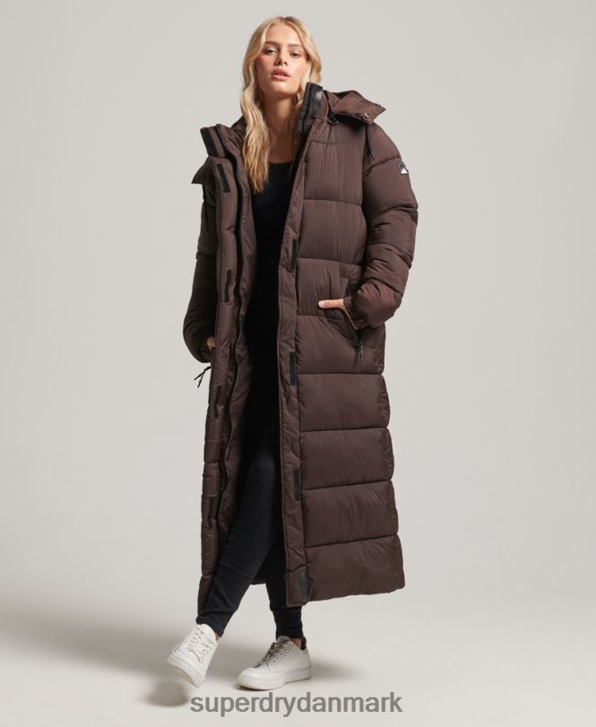 Superdry Brun Kvinder tøj ripstop longline pufferjakke 868VH3713