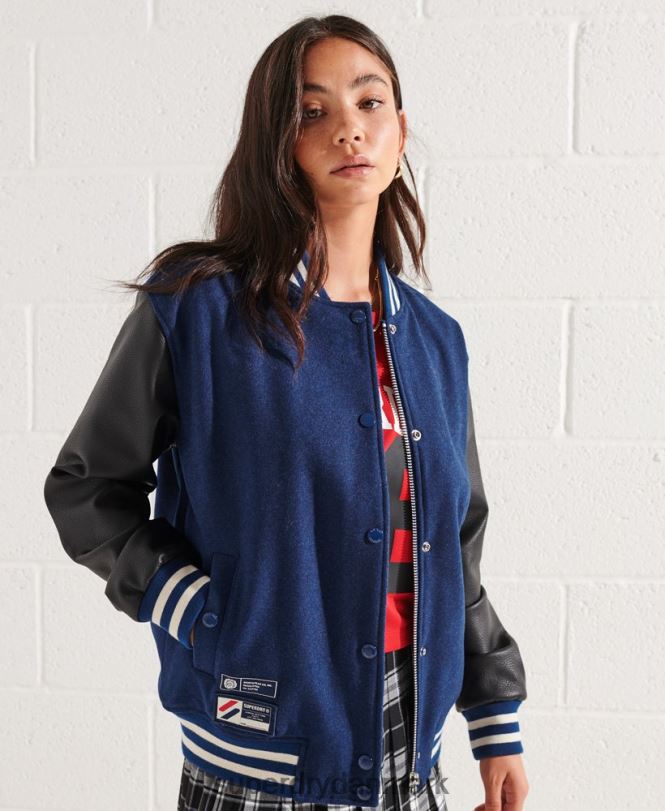 Superdry blå Kvinder tøj uld varsity baseball jakke 868VH5478