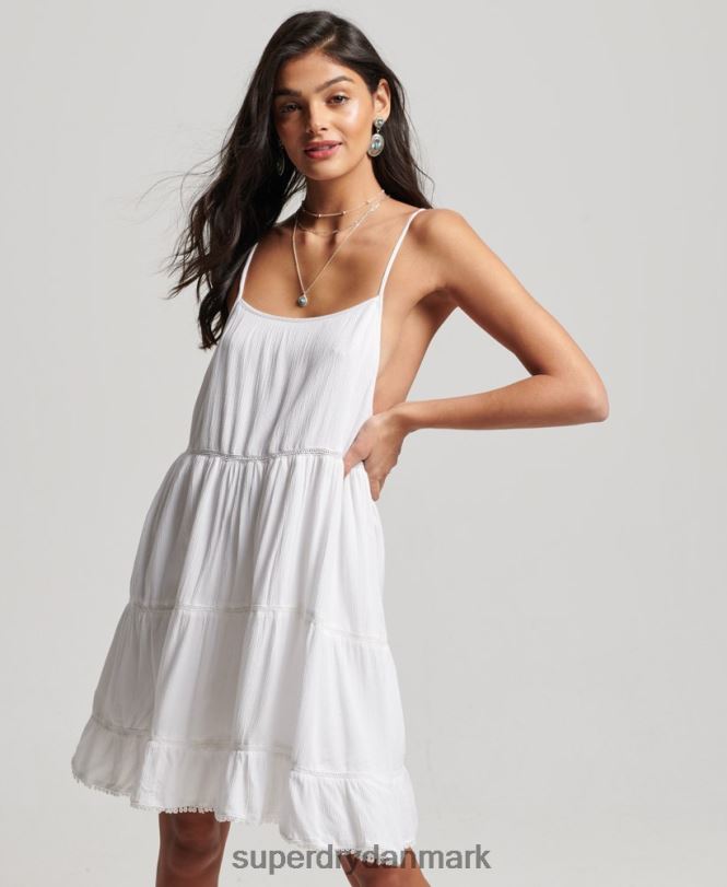 Superdry hvid Kvinder tøj mini strand cami kjole 868VH2413