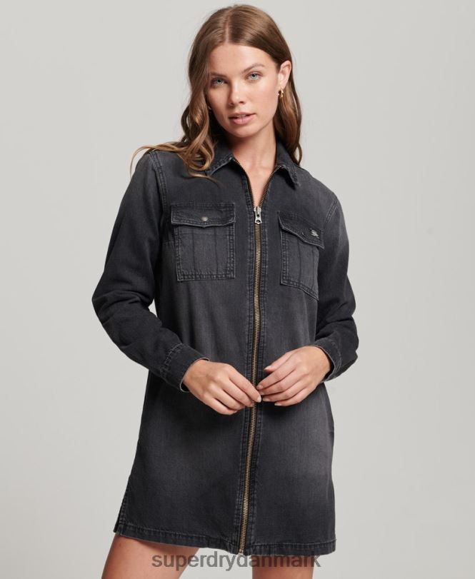 Superdry mørkegrå Kvinder tøj denim skjortekjole 868VH2506