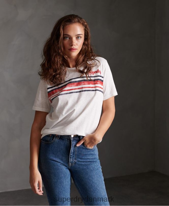 Superdry hvid Kvinder tøj retro stribet t-shirt 868VH2830