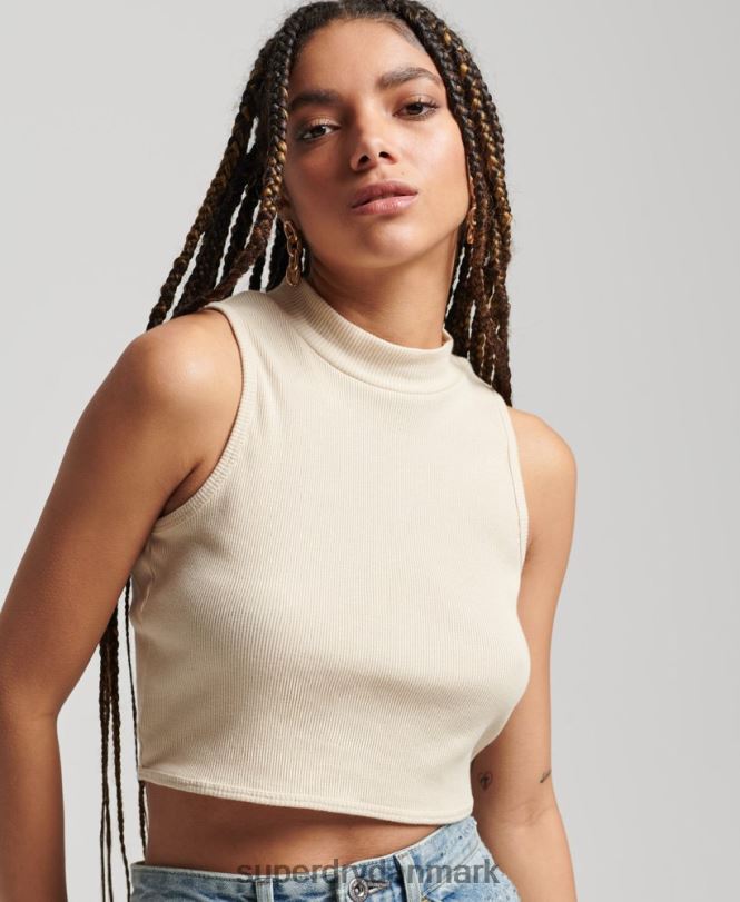 Superdry lysegrå Kvinder tøj cropped mock-neck tanktop 868VH2940