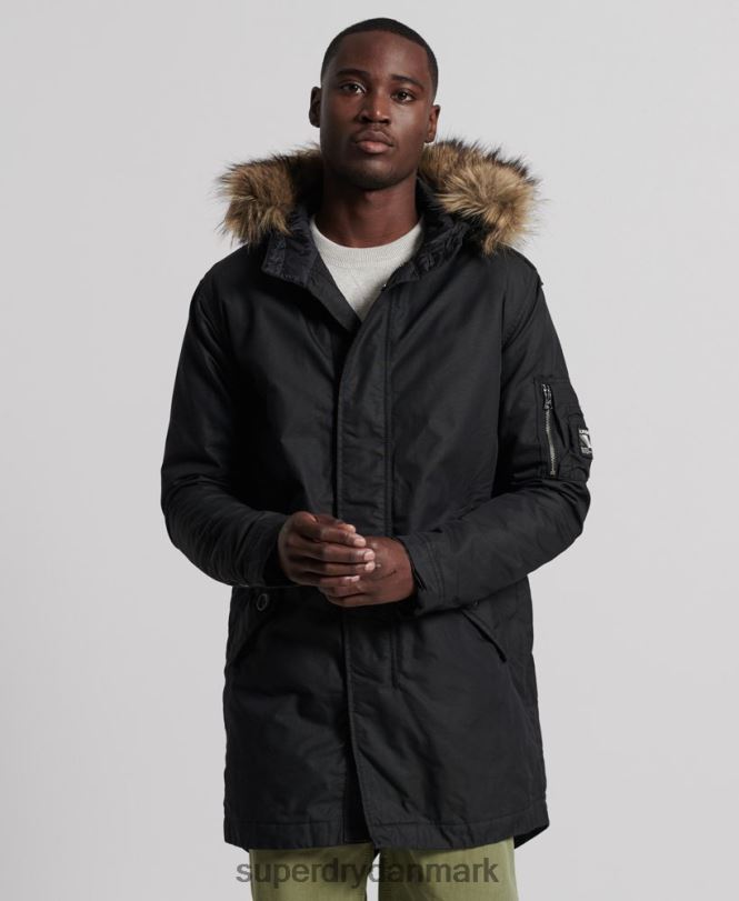 Superdry mørkegrå Mænd tøj service parka frakke i imiteret pels 868VH1171