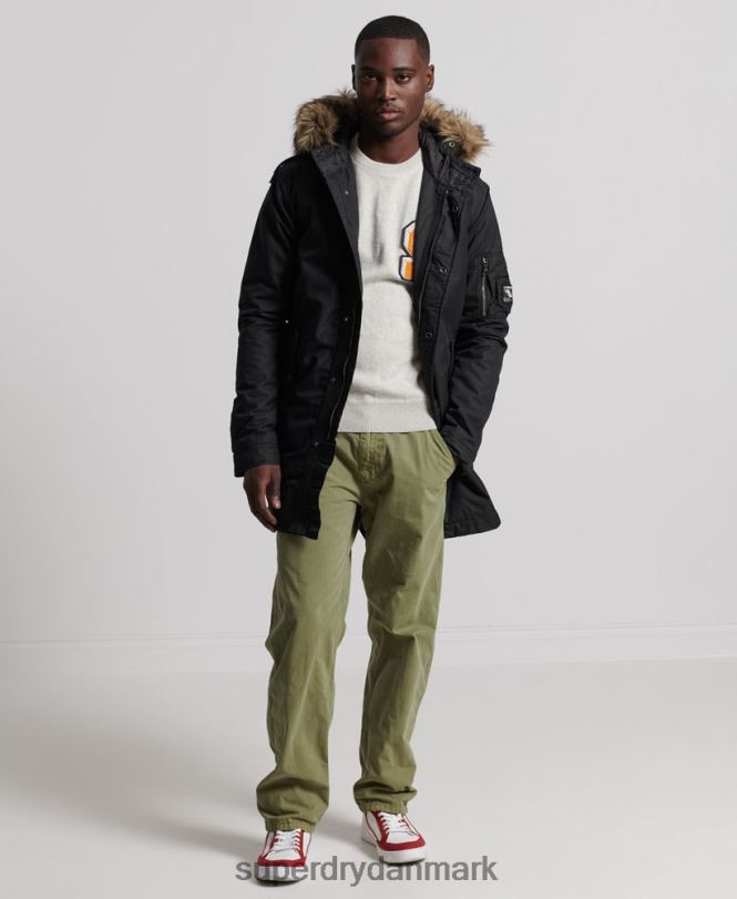 Superdry mørkegrå Mænd tøj service parka frakke i imiteret pels 868VH1171
