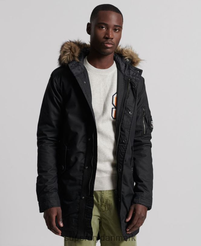 Superdry mørkegrå Mænd tøj service parka frakke i imiteret pels 868VH1171