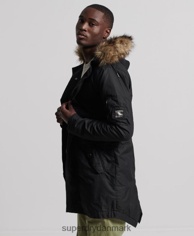 Superdry mørkegrå Mænd tøj service parka frakke i imiteret pels 868VH1171