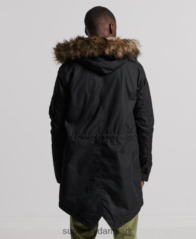 Superdry mørkegrå Mænd tøj service parka frakke i imiteret pels 868VH1171