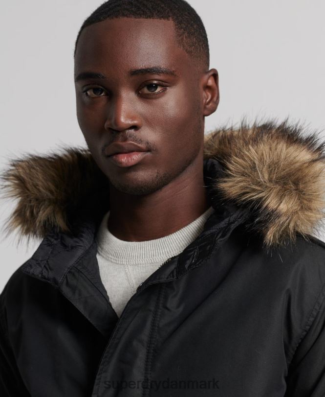 Superdry mørkegrå Mænd tøj service parka frakke i imiteret pels 868VH1171