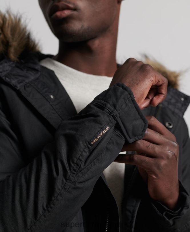Superdry mørkegrå Mænd tøj service parka frakke i imiteret pels 868VH1171
