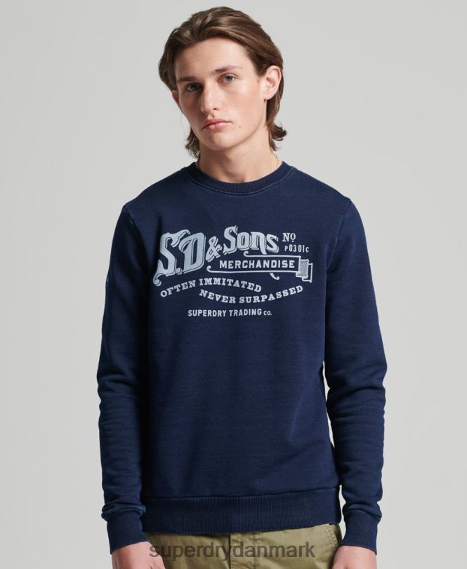Superdry mørkeblå Mænd tøj vintage script style indigo crew sweatshirt 868VH5185