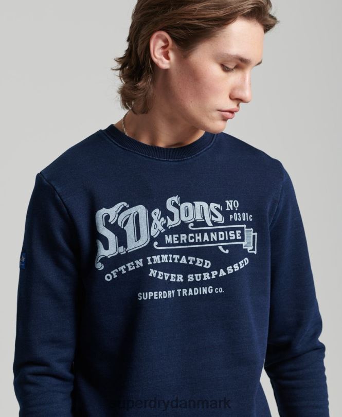 Superdry mørkeblå Mænd tøj vintage script style indigo crew sweatshirt 868VH5185