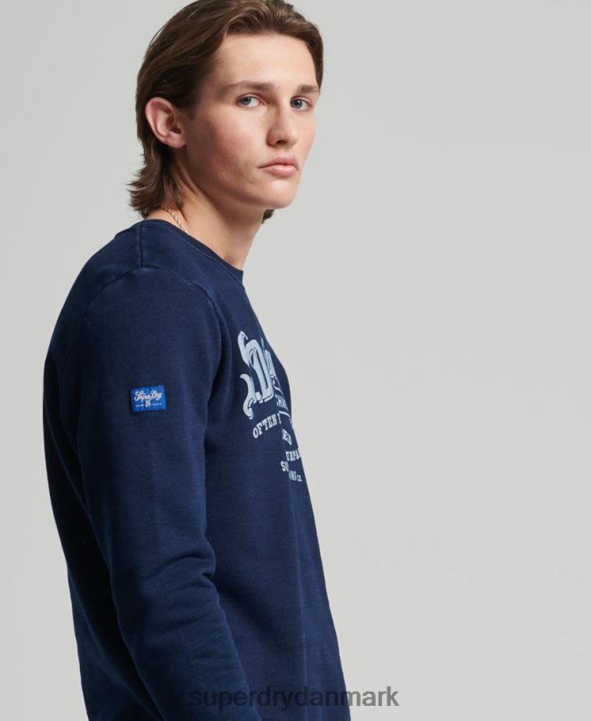 Superdry mørkeblå Mænd tøj vintage script style indigo crew sweatshirt 868VH5185