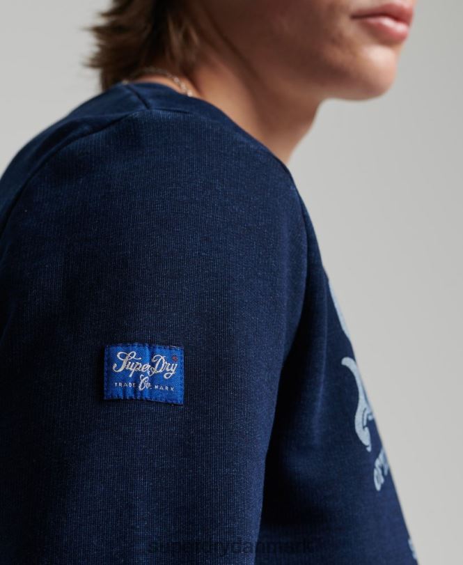 Superdry mørkeblå Mænd tøj vintage script style indigo crew sweatshirt 868VH5185