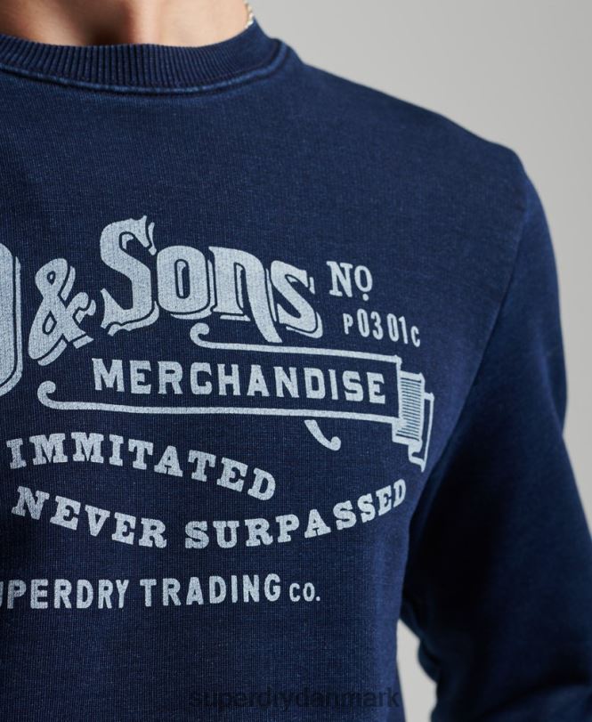 Superdry mørkeblå Mænd tøj vintage script style indigo crew sweatshirt 868VH5185
