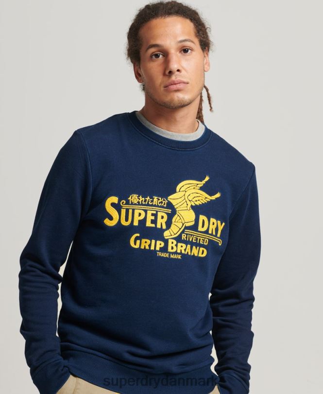 Superdry mørkeblå Mænd tøj wall sign crew sweatshirt 868VH5157