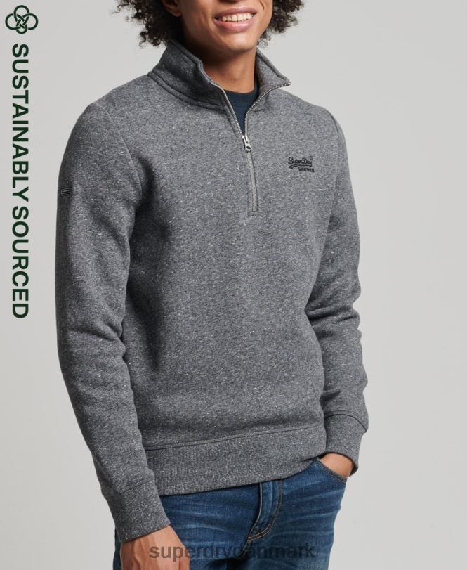 Superdry mørkegrå Mænd tøj Henley sweatshirt med vintage logo i økologisk bomuld 868VH5105