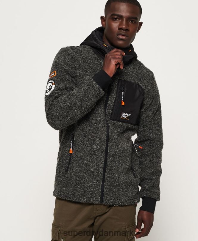 Superdry mørkegrå Mænd tøj mountain sherpa hættetrøje med lynlås 868VH5219