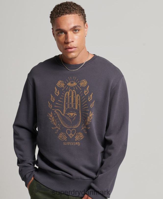 Superdry mørkegrå Mænd tøj psych rock crew sweatshirt 868VH5111