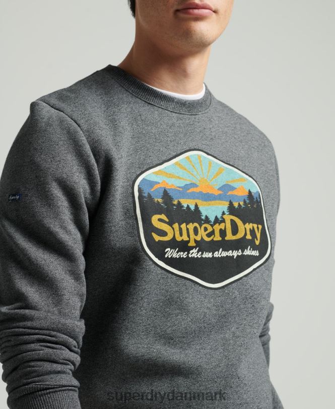 Superdry mørkegrå Mænd tøj rejse postkort grafisk sweatshirt 868VH4993