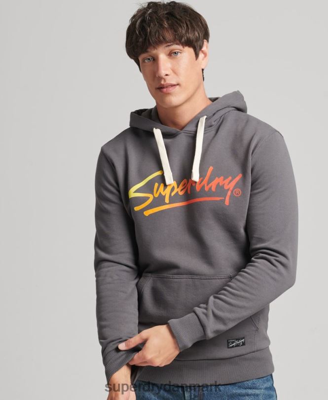 Superdry mørkegrå Mænd tøj vintage downtown script hættetrøje 868VH4998