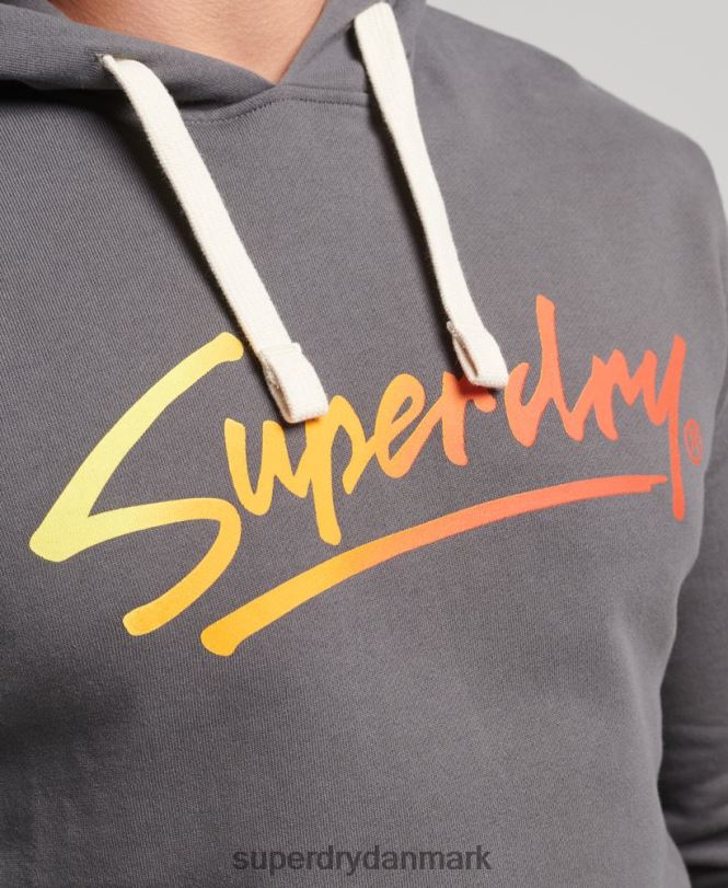 Superdry mørkegrå Mænd tøj vintage downtown script hættetrøje 868VH4998