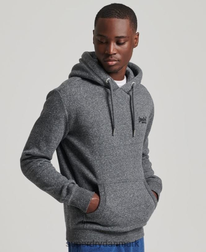 Superdry mørkegrå Mænd tøj vintage logobroderet hættetrøje i økologisk bomuld 868VH5069
