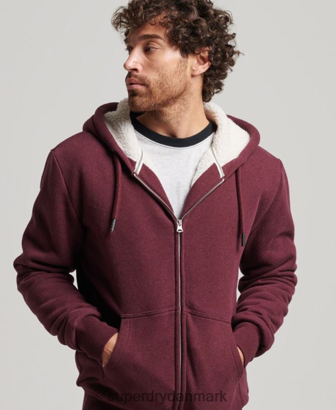 Superdry rød Mænd tøj essentiel borgforet hættetrøje med lynlås 868VH5032
