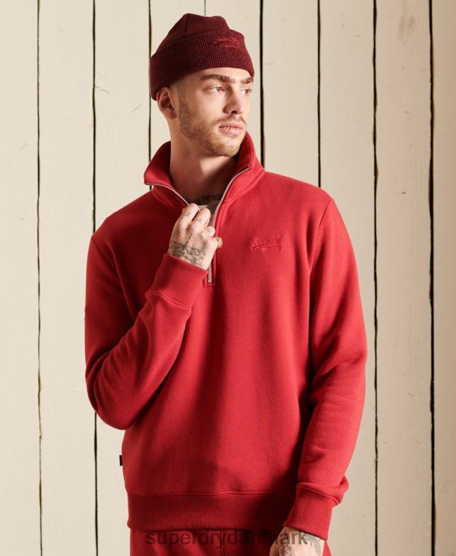 Superdry rød Mænd tøj vintage logo broderet henley sweatshirt med lynlås 868VH5231