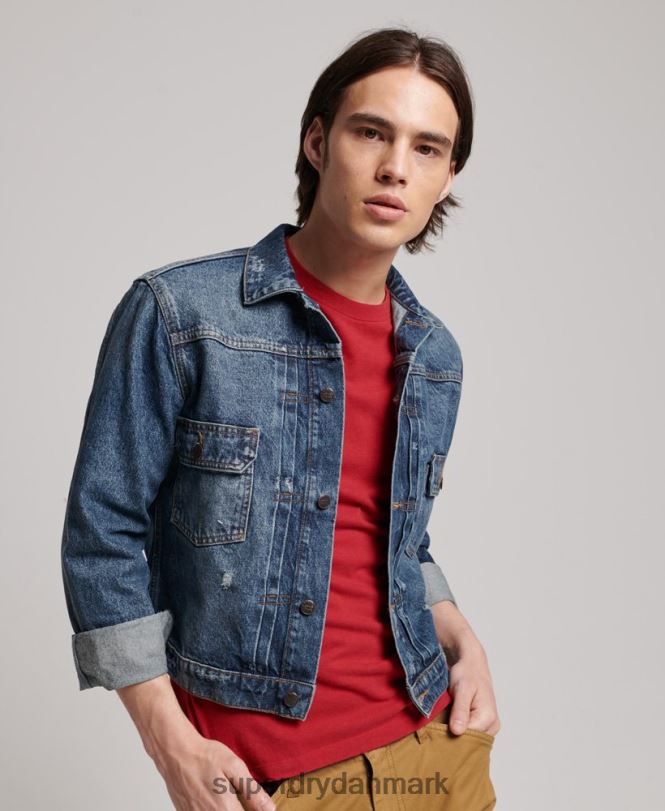 Superdry mørkeblå Mænd tøj vintage worker trucker jakke 868VH4617