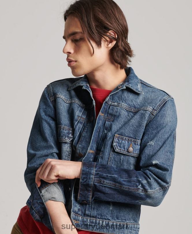 Superdry mørkeblå Mænd tøj vintage worker trucker jakke 868VH4617