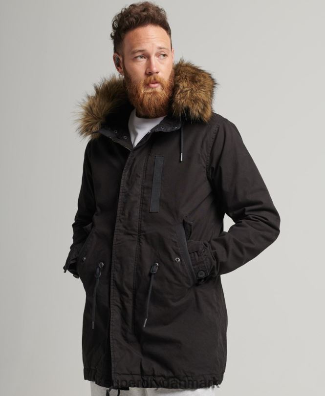 Superdry mørkegrå Mænd tøj militær parkajakke i imiteret pels 868VH4490