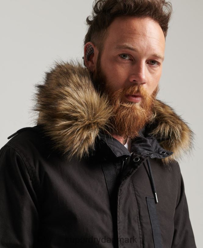 Superdry mørkegrå Mænd tøj militær parkajakke i imiteret pels 868VH4490