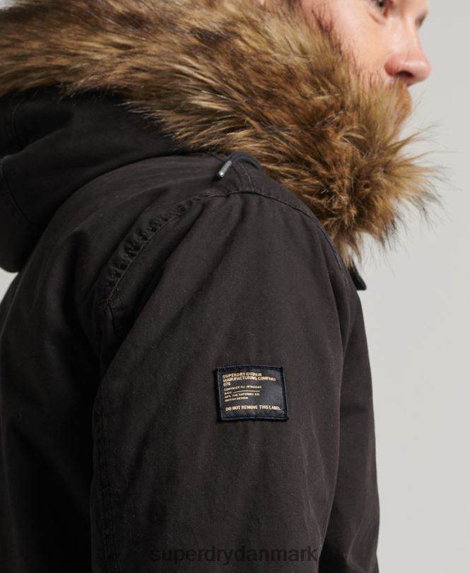 Superdry mørkegrå Mænd tøj militær parkajakke i imiteret pels 868VH4490