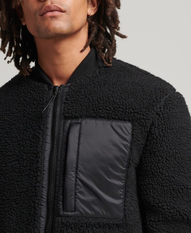 Superdry mørkegrå Mænd tøj sherpa jakke med lynlås 868VH4692