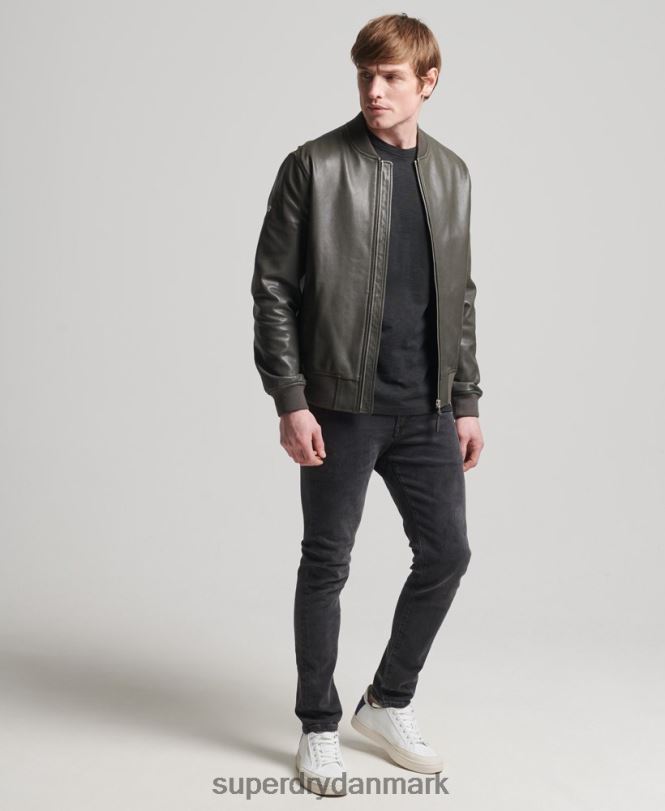 Superdry mørkegrå Mænd tøj studios flyvebombere jakke i læder 868VH6455