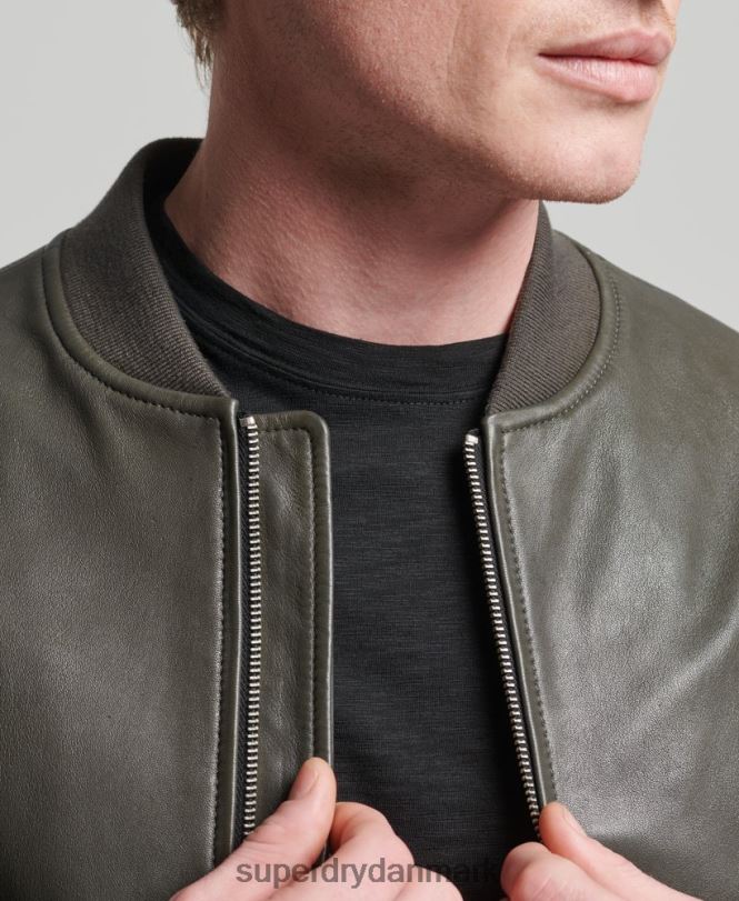 Superdry mørkegrå Mænd tøj studios flyvebombere jakke i læder 868VH6455