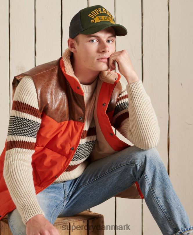 Superdry orange Mænd tøj bjerg læder mix vest 868VH4505