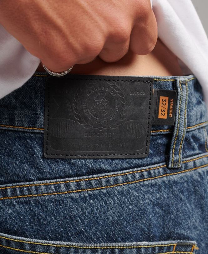 Superdry mørkeblå Mænd tøj straight jeans i økologisk bomuld 868VH1232