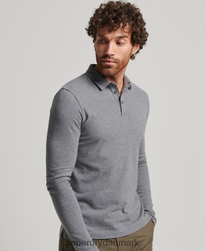 Superdry mørkegrå Mænd tøj langærmet poloshirt i bomuldsjersey 868VH6394