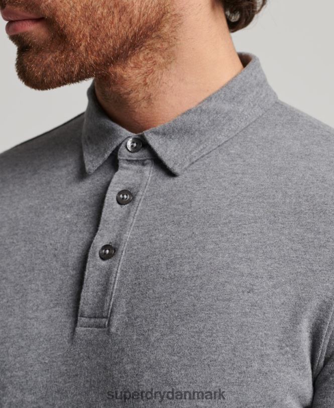 Superdry mørkegrå Mænd tøj langærmet poloshirt i bomuldsjersey 868VH6394