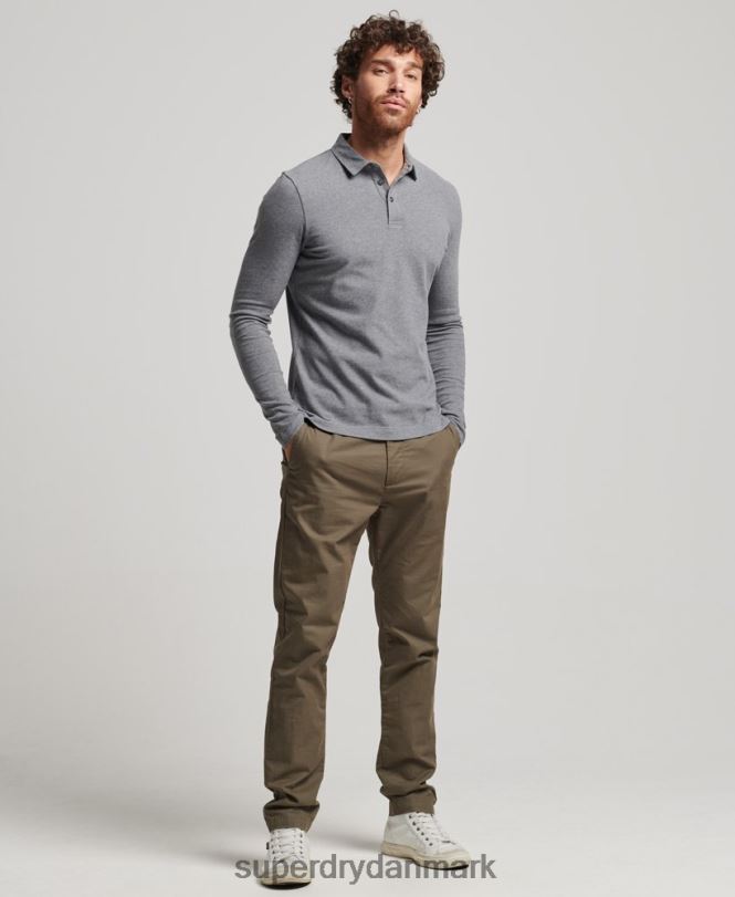 Superdry mørkegrå Mænd tøj langærmet poloshirt i bomuldsjersey 868VH6394