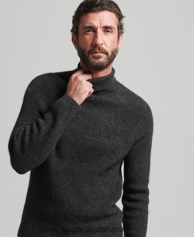 Superdry mørkegrå Mænd tøj alpaca chunky trøje med rullehals 868VH1289