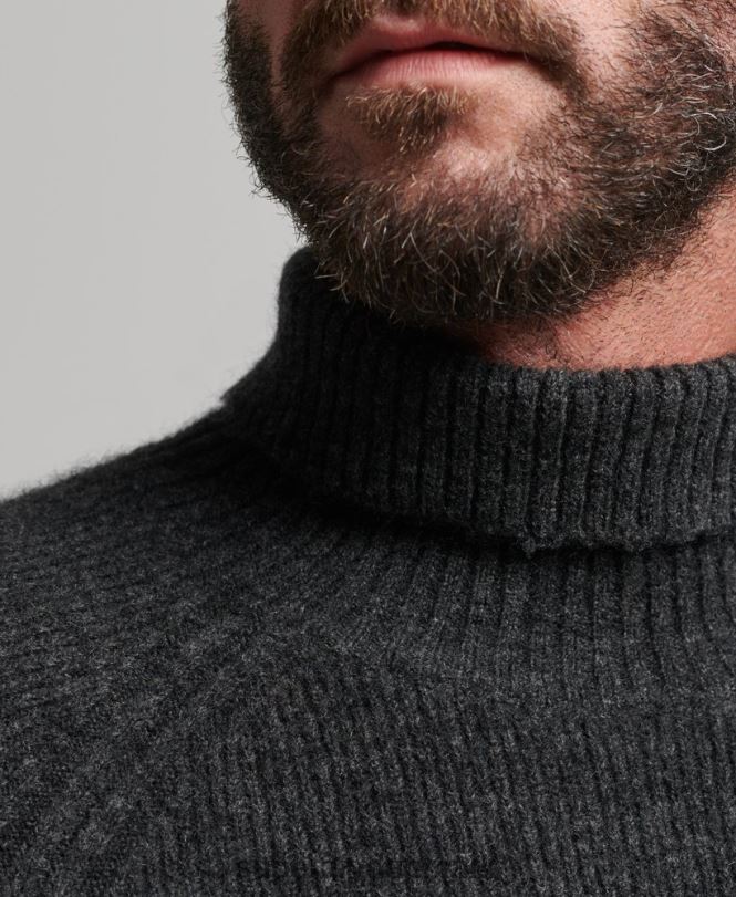 Superdry mørkegrå Mænd tøj alpaca chunky trøje med rullehals 868VH1289