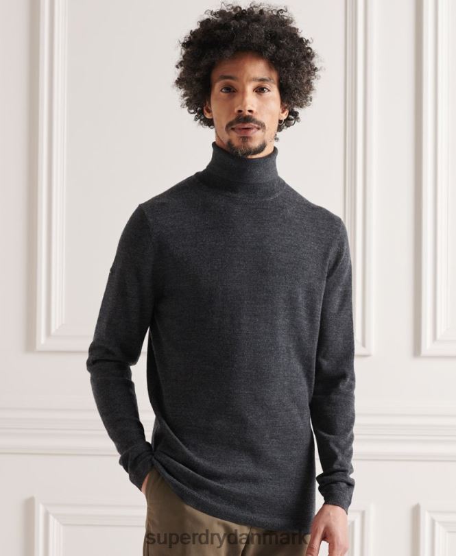 Superdry mørkegrå Mænd tøj merino trøje med rullekrave 868VH1336