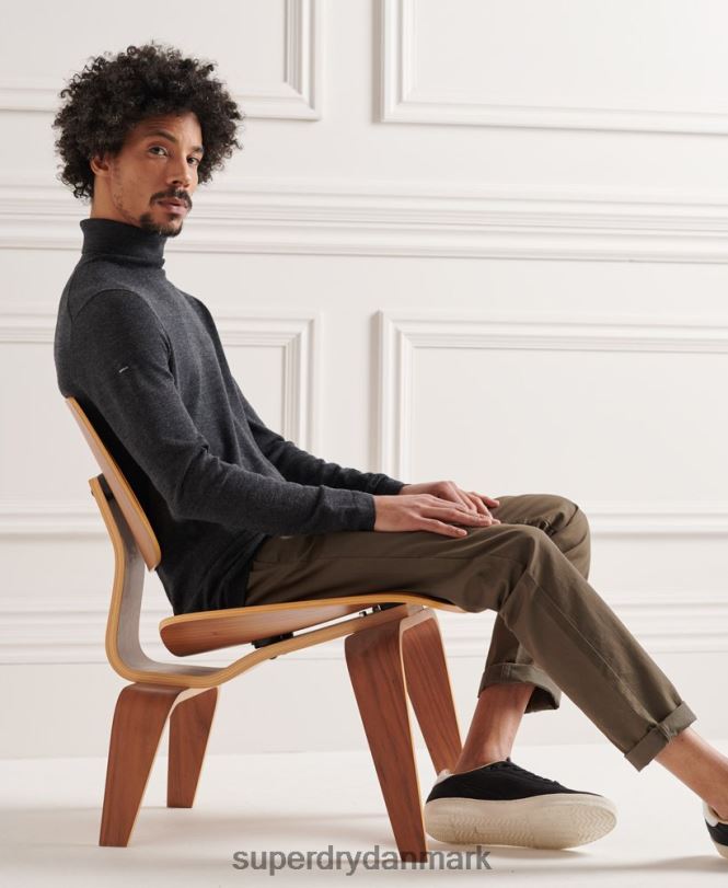 Superdry mørkegrå Mænd tøj merino trøje med rullekrave 868VH1336