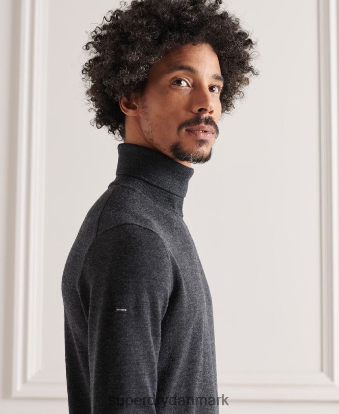Superdry mørkegrå Mænd tøj merino trøje med rullekrave 868VH1336