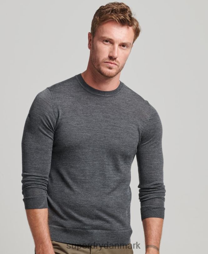 Superdry mørkegrå Mænd tøj merino trøje med rund hals 868VH1257