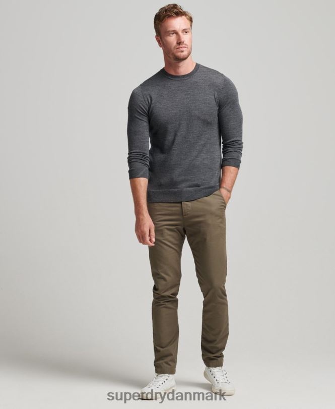 Superdry mørkegrå Mænd tøj merino trøje med rund hals 868VH1257