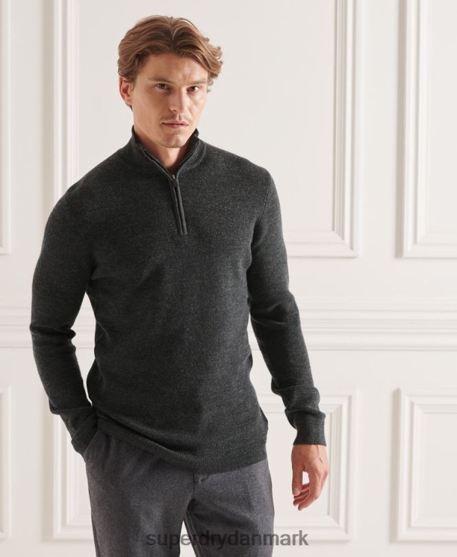 Superdry mørkegrå Mænd tøj studios merino henley trøje 868VH1293