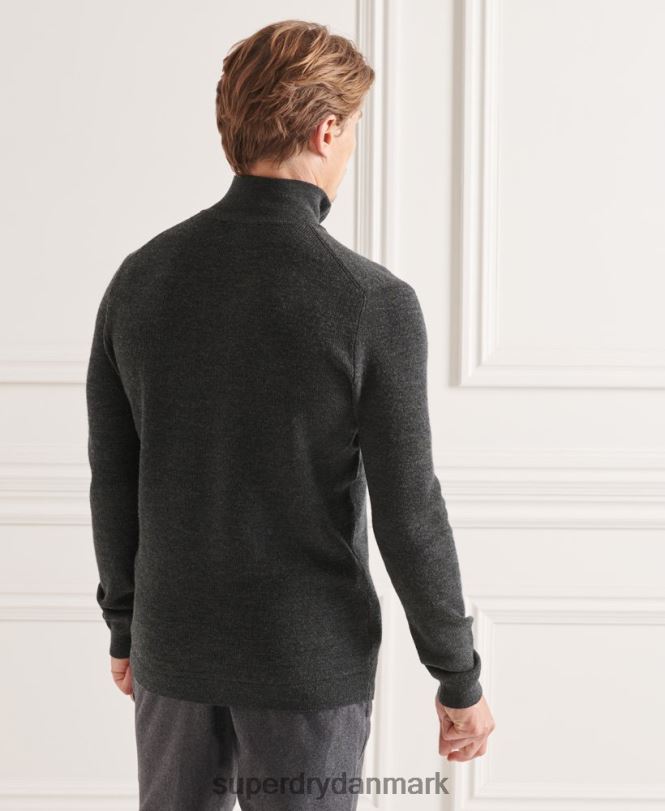 Superdry mørkegrå Mænd tøj studios merino henley trøje 868VH1293